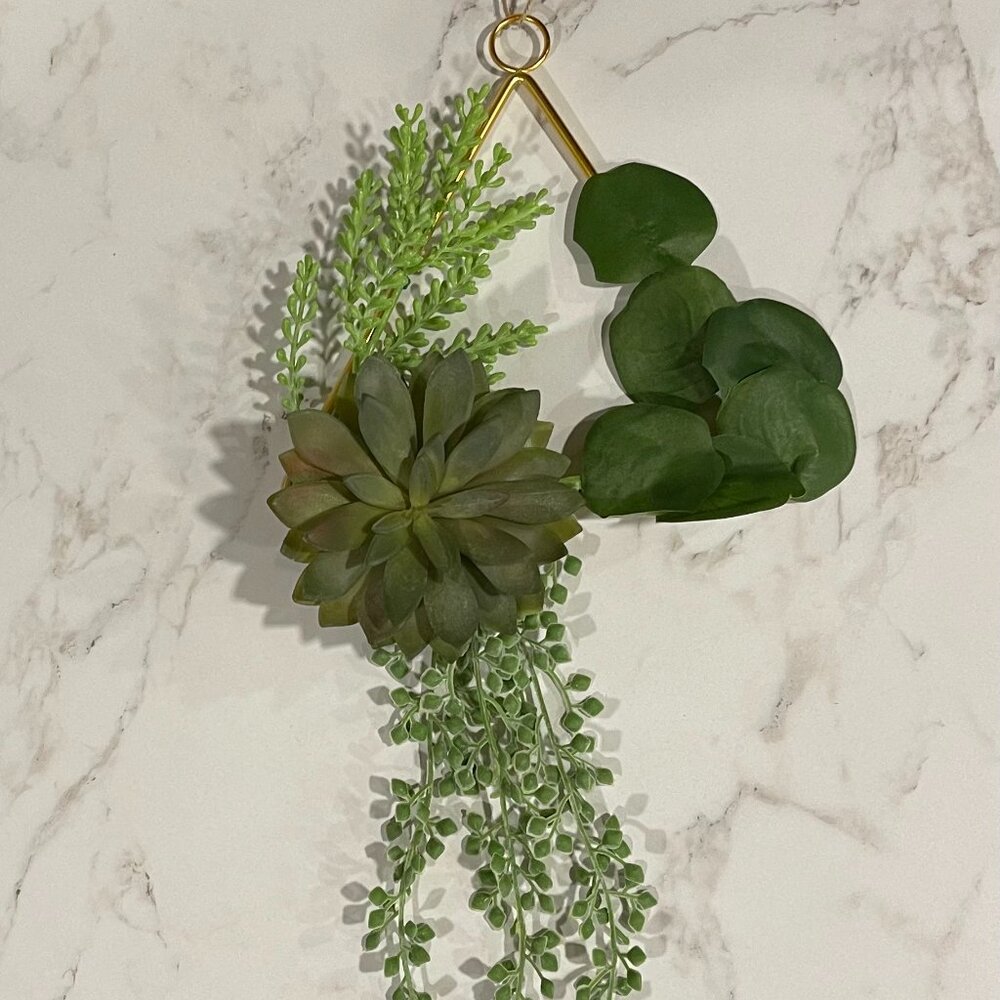 Triangle Gold and Green succulent and leaf wall art